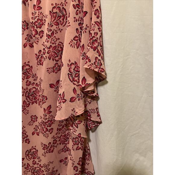 Catherines Womens Blouse 1X 18/20 Semi Sheer Boho Pink Floral Butterfly Sleeve - Picture 10 of 11